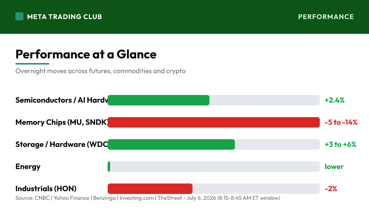 Overnight performance chart Monday, July 6, 2026