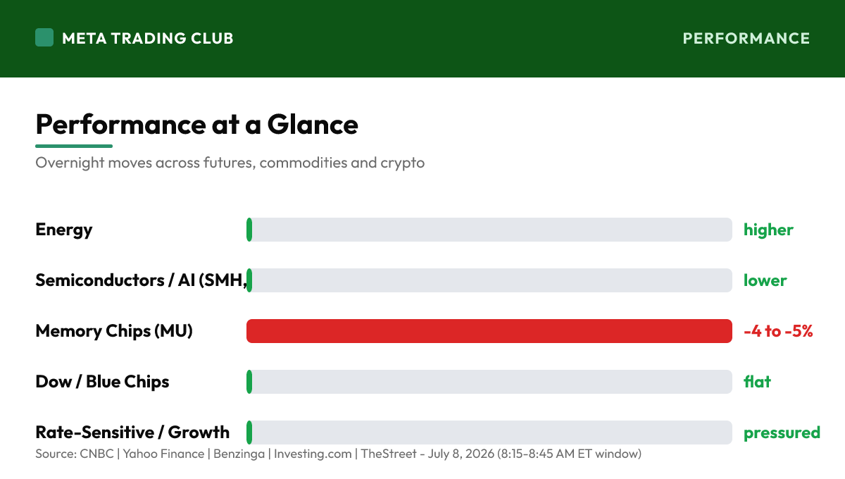Overnight performance chart Wednesday, July 8, 2026