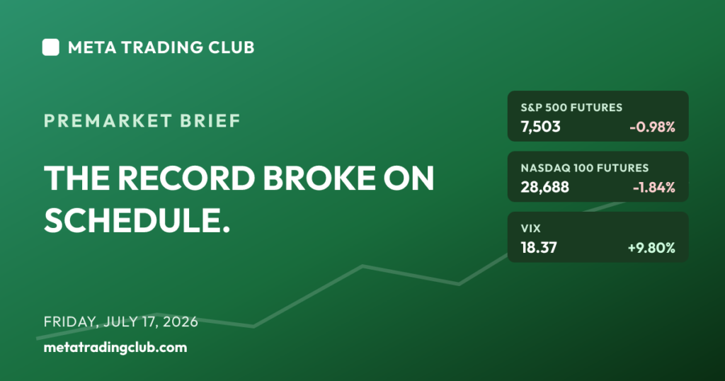 MTC Premarket Brief July 17 2026 — Netflix slides, chips sell off, S&P tests 7,500