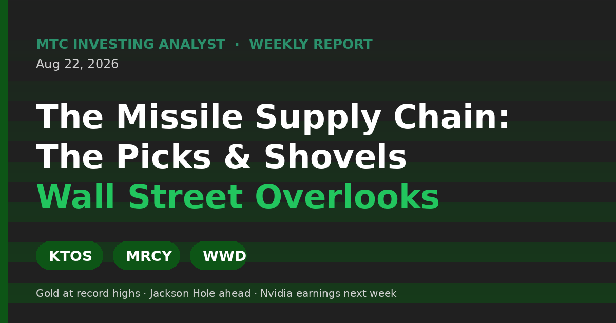 MTC Investing Analyst weekly report — missile supply chain silent suppliers, August 22 2026
