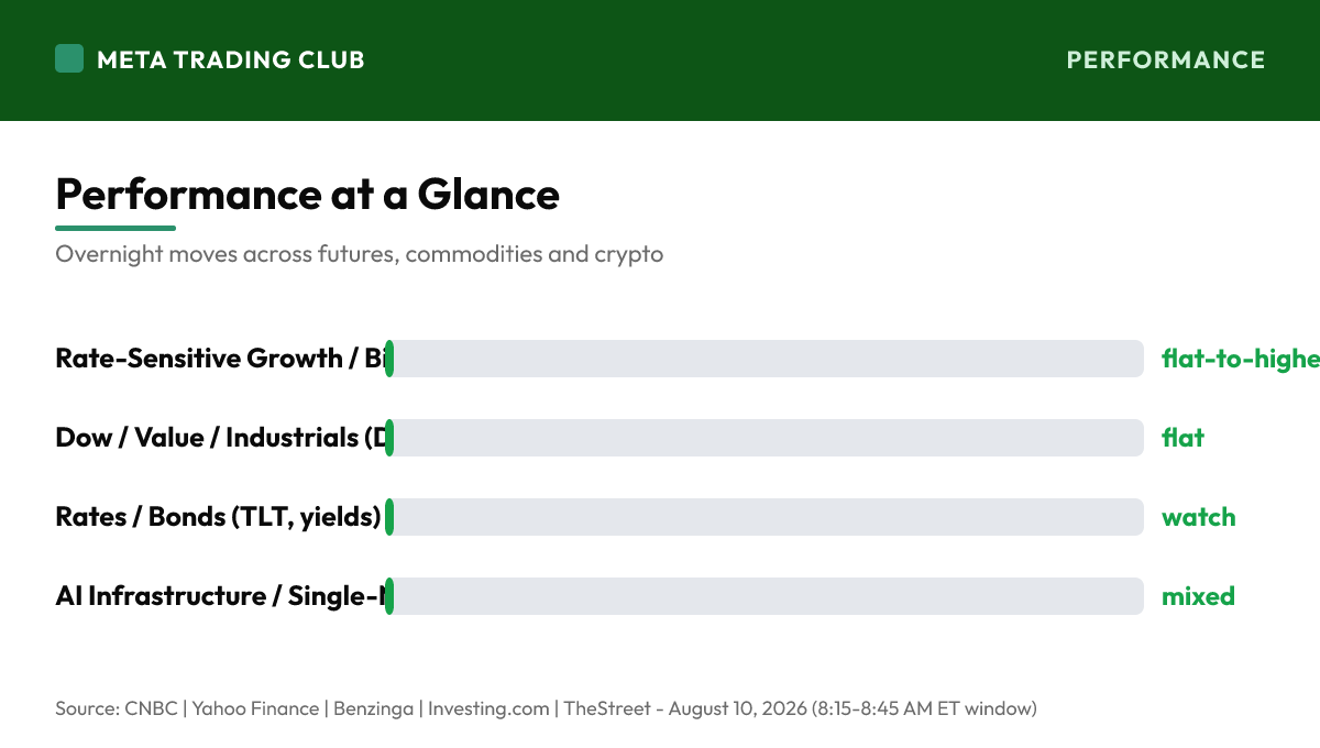 Overnight performance chart Monday, August 10, 2026