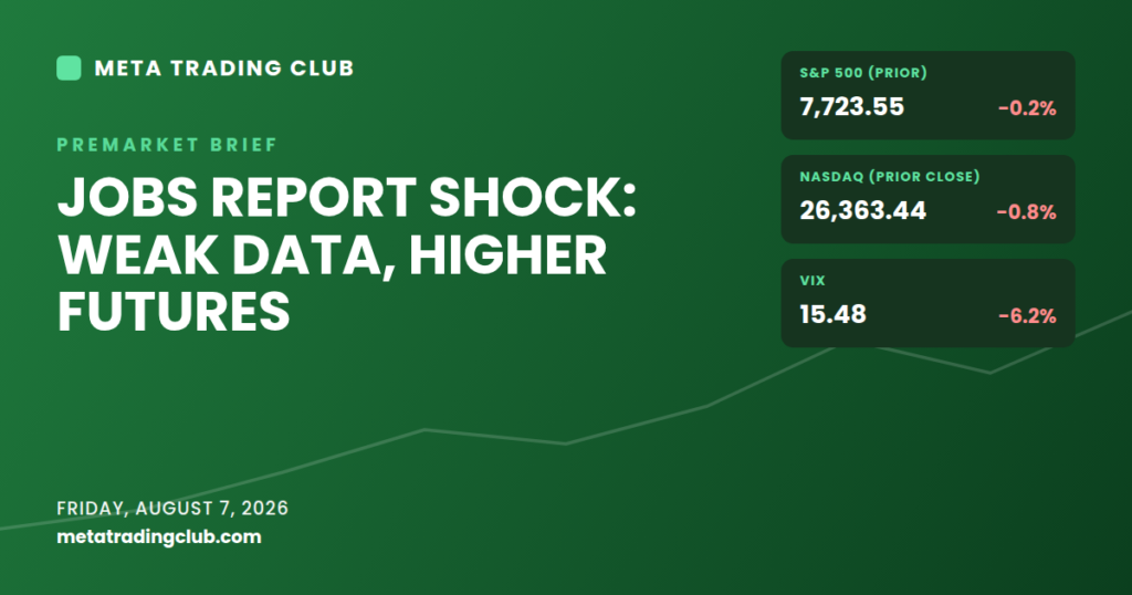Meta Trading Club premarket brief for August 7, 2026: jobs report shock, weak data, higher futures