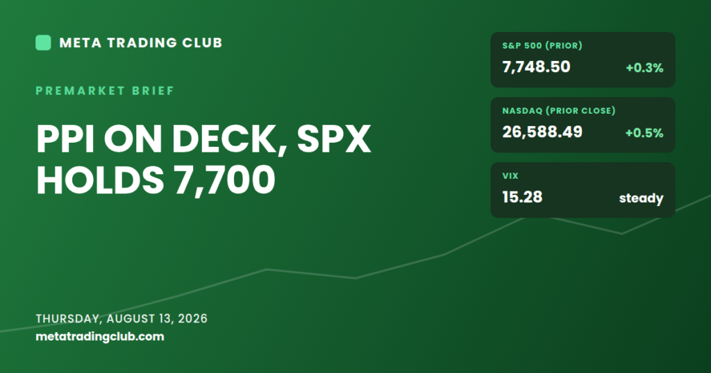 Meta Trading Club premarket brief for August 13, 2026: PPI on deck, SPX holds 7,700