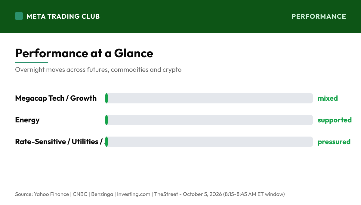 Overnight performance chart Monday, October 5, 2026