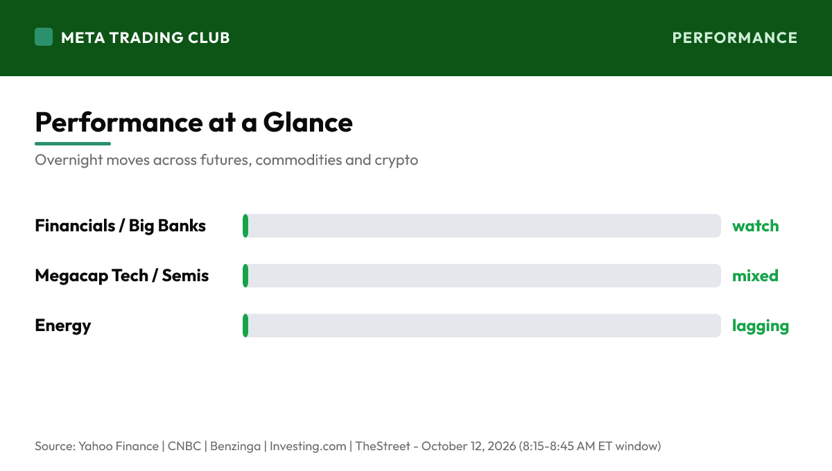 Overnight performance chart Monday, October 12, 2026